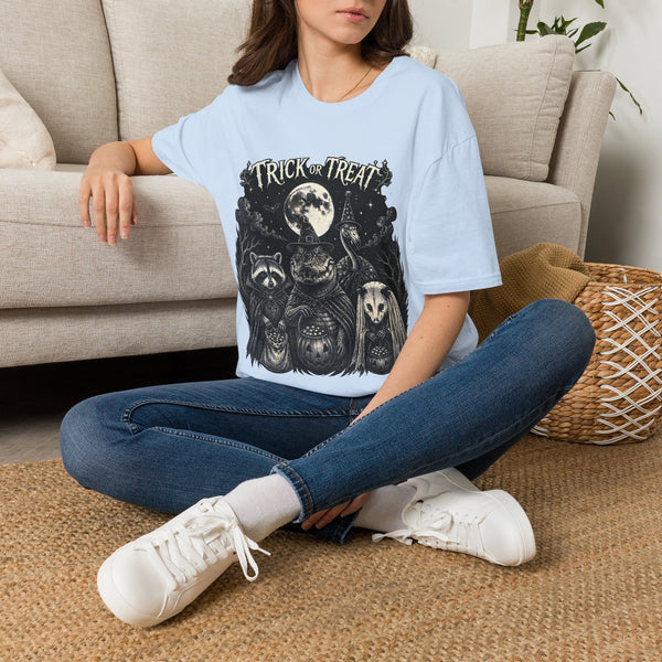 Halloween 'Trick or Treat' T-Shirt — Spooky Moon & Creatures Graphic