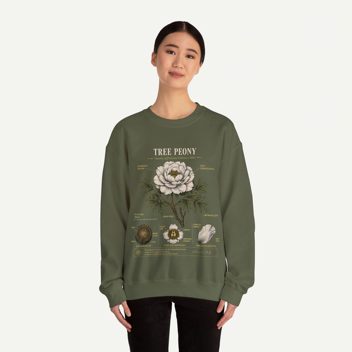 Tree Peony Botanical Sweatshirt — Vintage Flower Anatomy Crewneck