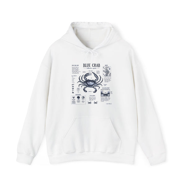Blue Crab Anatomy Hoodie — Nautical Seafood Diagram Sweatshirt