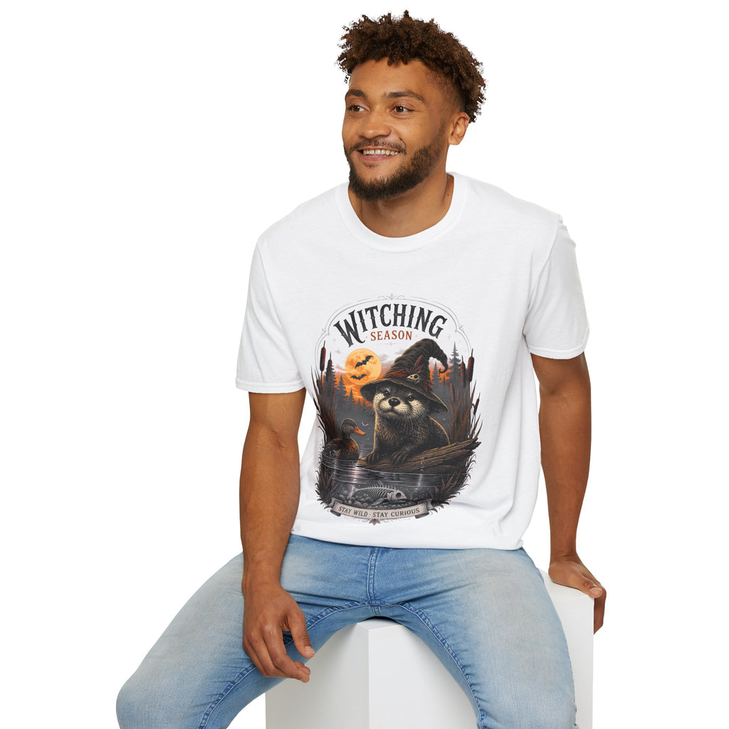 Witching Season T-Shirt — Halloween Witch Raccoon Graphic Tee