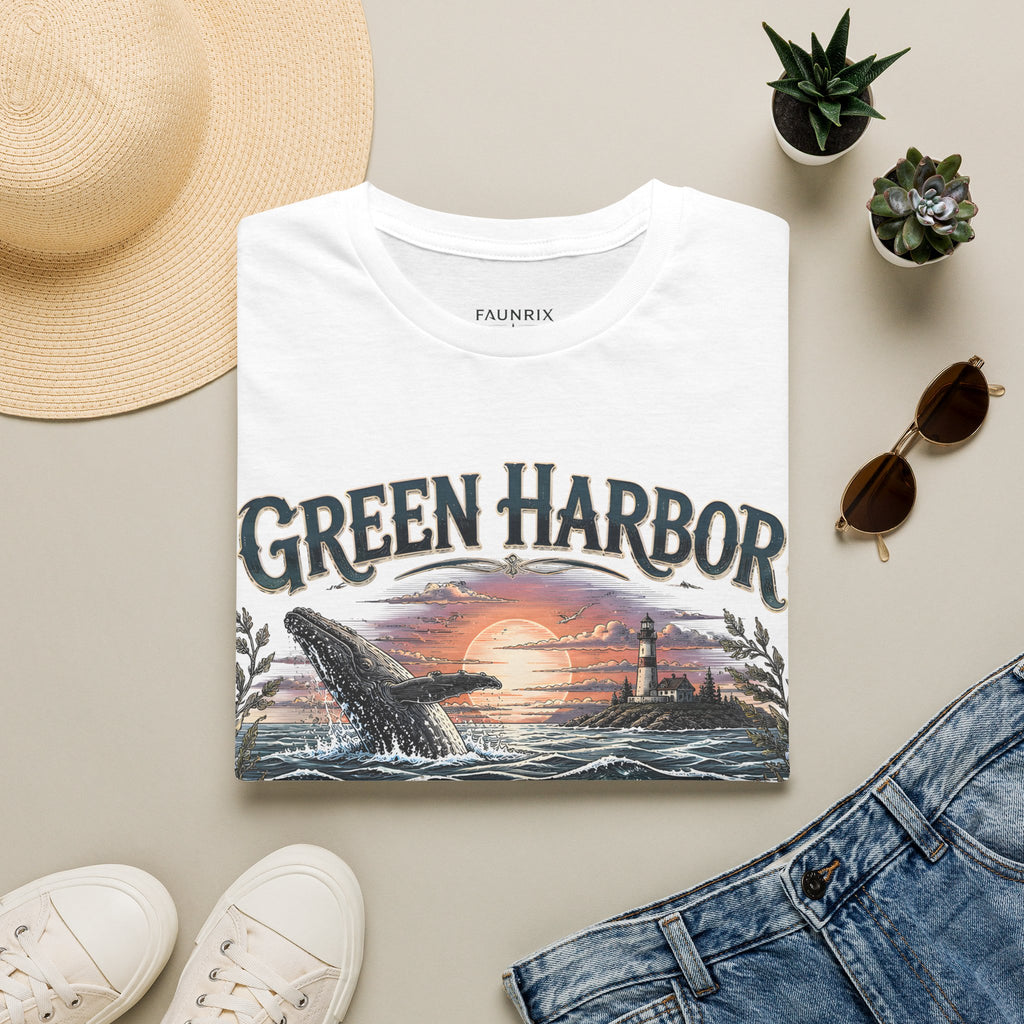 Green Harbor Sunset Whale T-Shirt