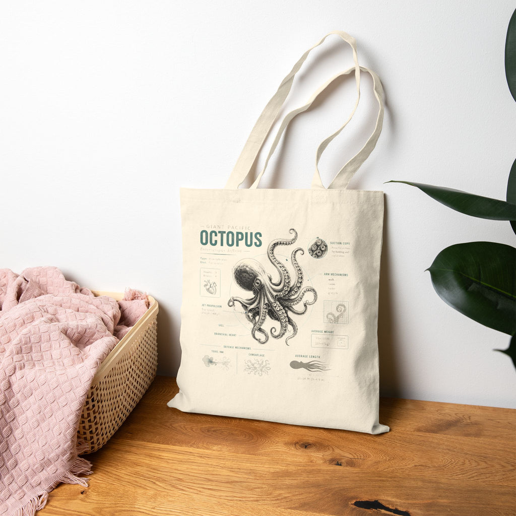 Octopus Canvas Anatomy Tote Bag – Vintage Sea Creature Illustration Eco Shopper