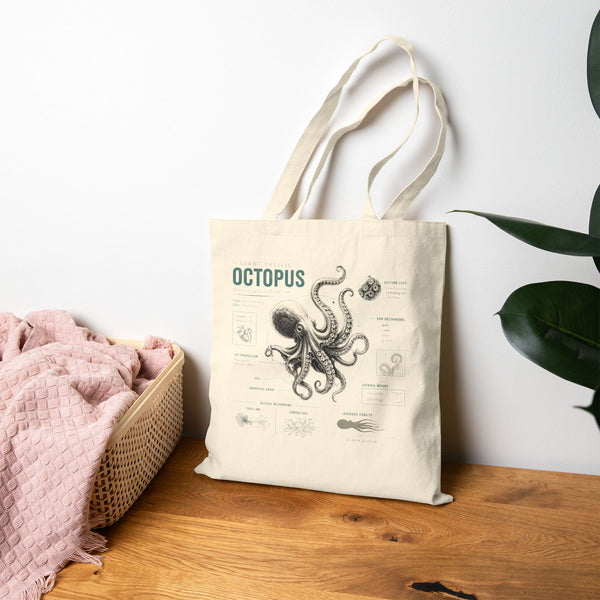 Octopus Canvas Anatomy Tote Bag – Vintage Sea Creature Illustration Eco Shopper