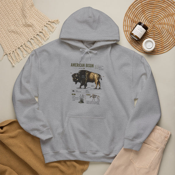 Bison Anatomy Hoodie — American Bison Illustration & Facts Sweatshirt
