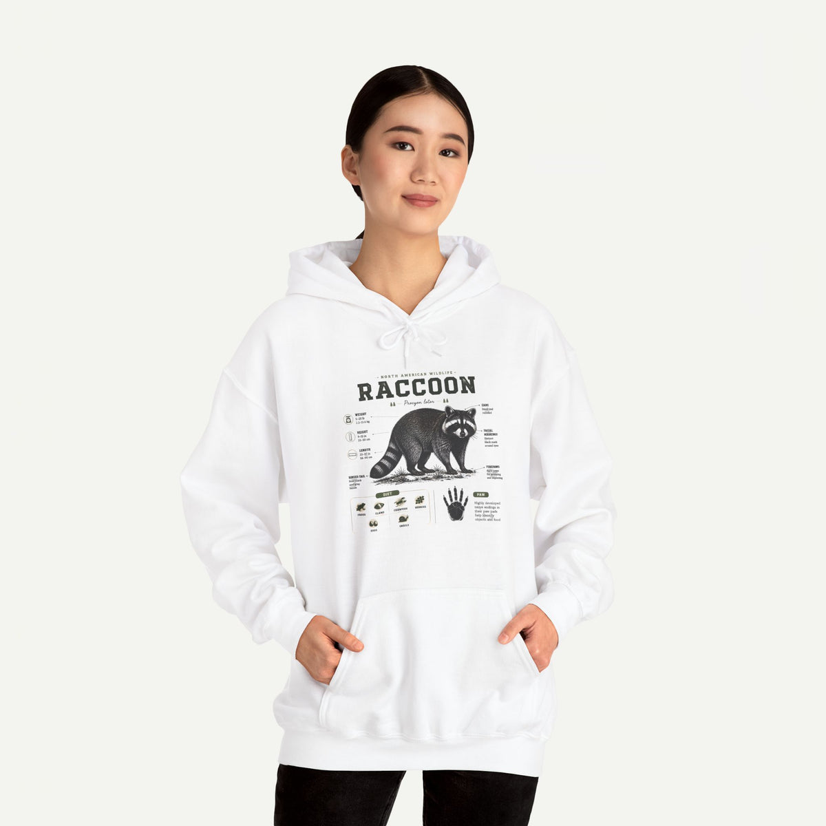 Raccoon Anatomy Hoodie — Vintage Wildlife Illustration Sweatshirt