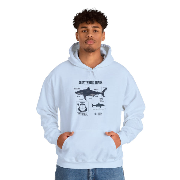 Shark Diagram Hoodie — Great White Shark Anatomy Graphic Sweatshirt