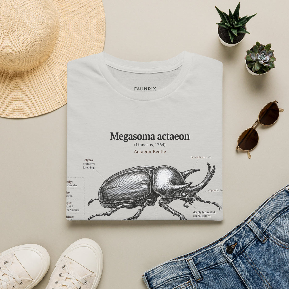 Beetle Anatomy T-Shirt — Megasoma actaeon Scientific Illustration Tee