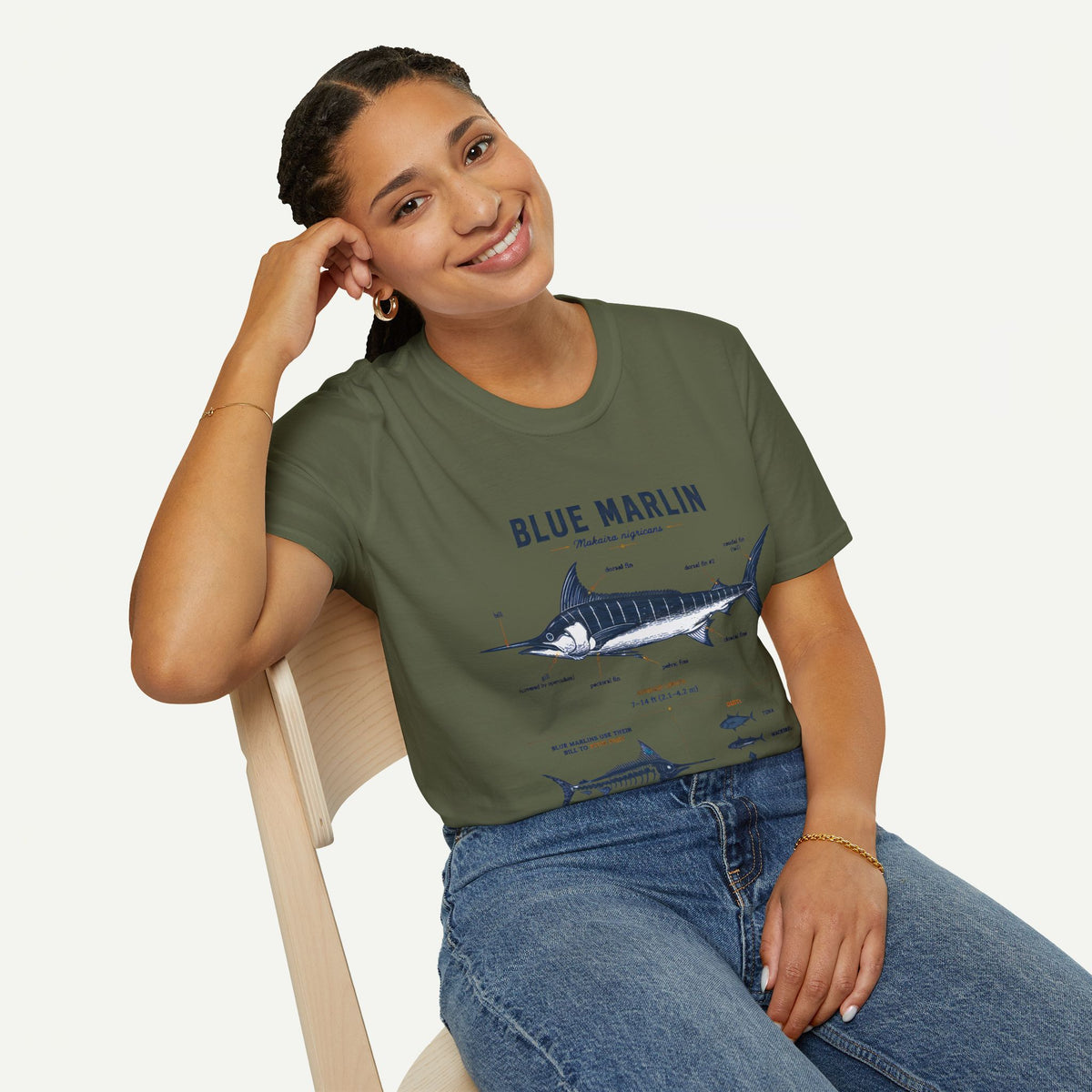 Blue Marlin Anatomy T-Shirt — Vintage Marine Fish Illustration Tee