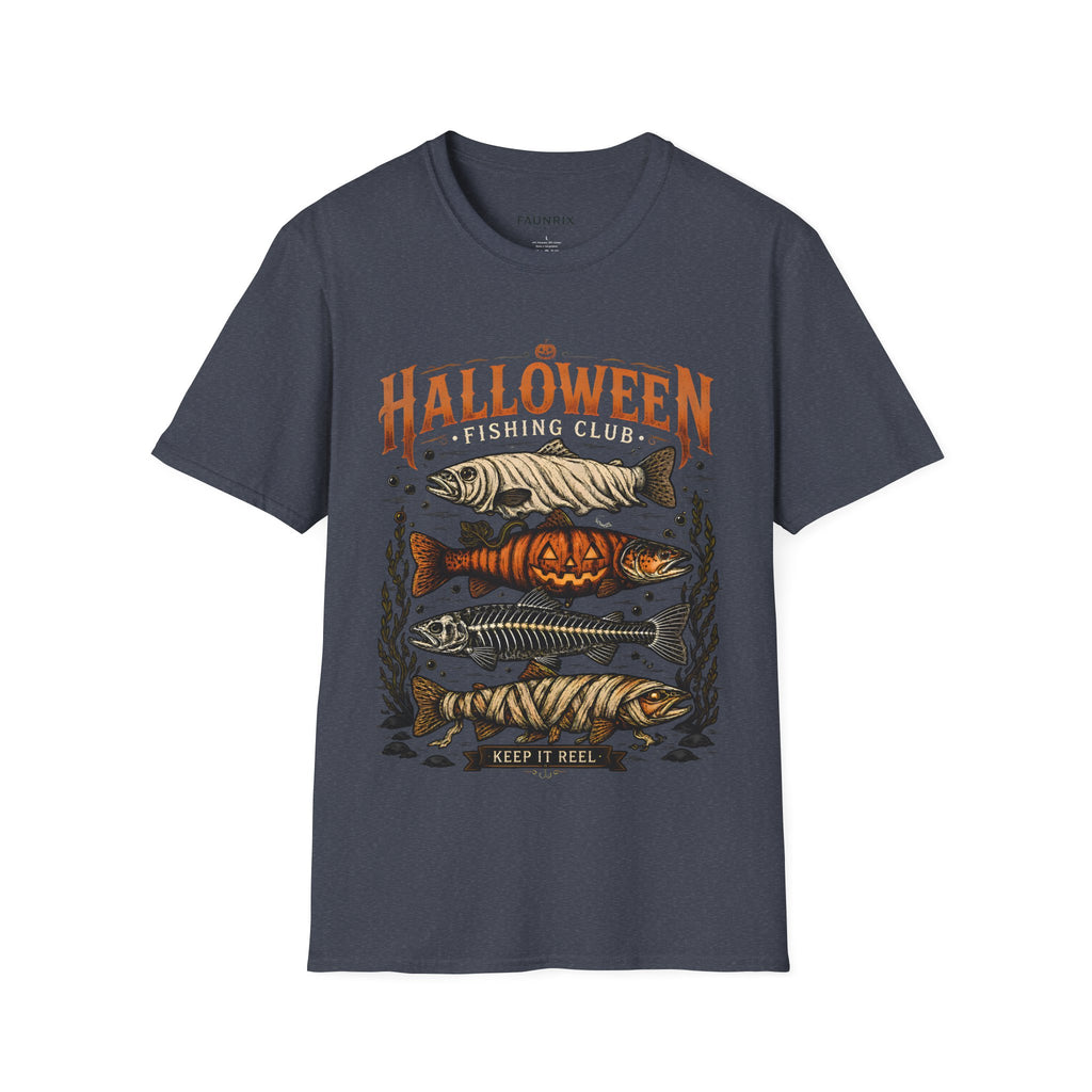 Halloween Trout Graphic T‑Shirt — Spooky Fish Pumpkin Design