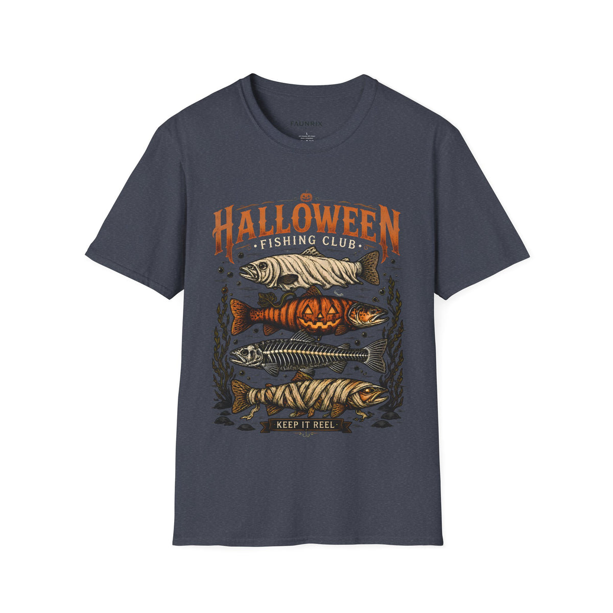 Halloween Trout Graphic T‑Shirt — Spooky Fish Pumpkin Design