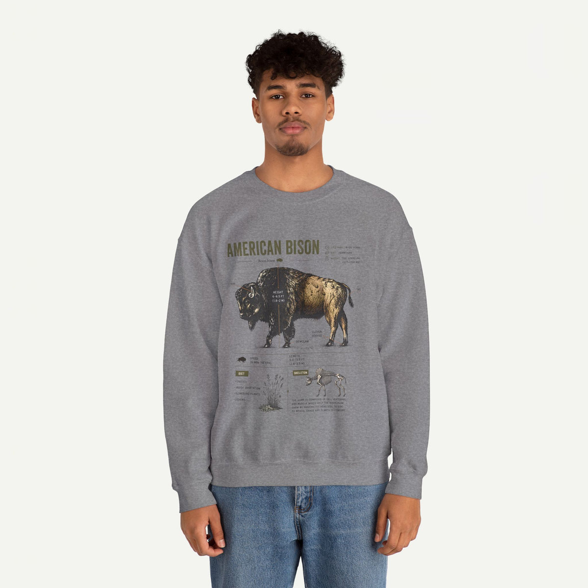 American Bison Anatomy Sweatshirt — Vintage Wildlife Illustration Crewneck