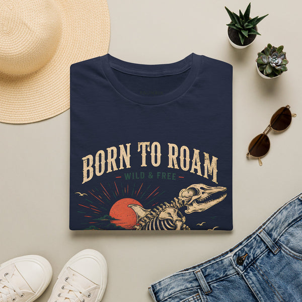 Born to Roam T-Shirt — Vintage Skeleton Dinosaur 'Wild & Free' Graphic Tee