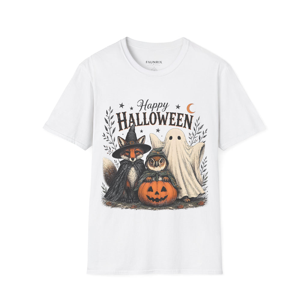 Happy Halloween T-Shirt — Cute Witch Cat & Ghost Pumpkin Graphic Tee