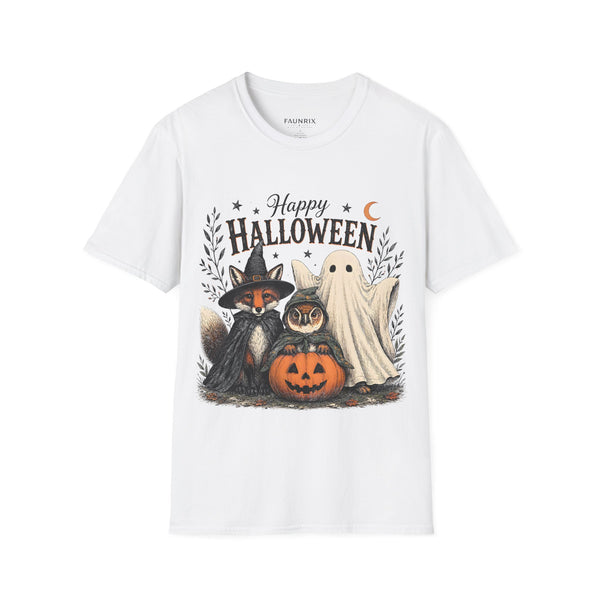 Happy Halloween T-Shirt — Cute Witch Cat & Ghost Pumpkin Graphic Tee