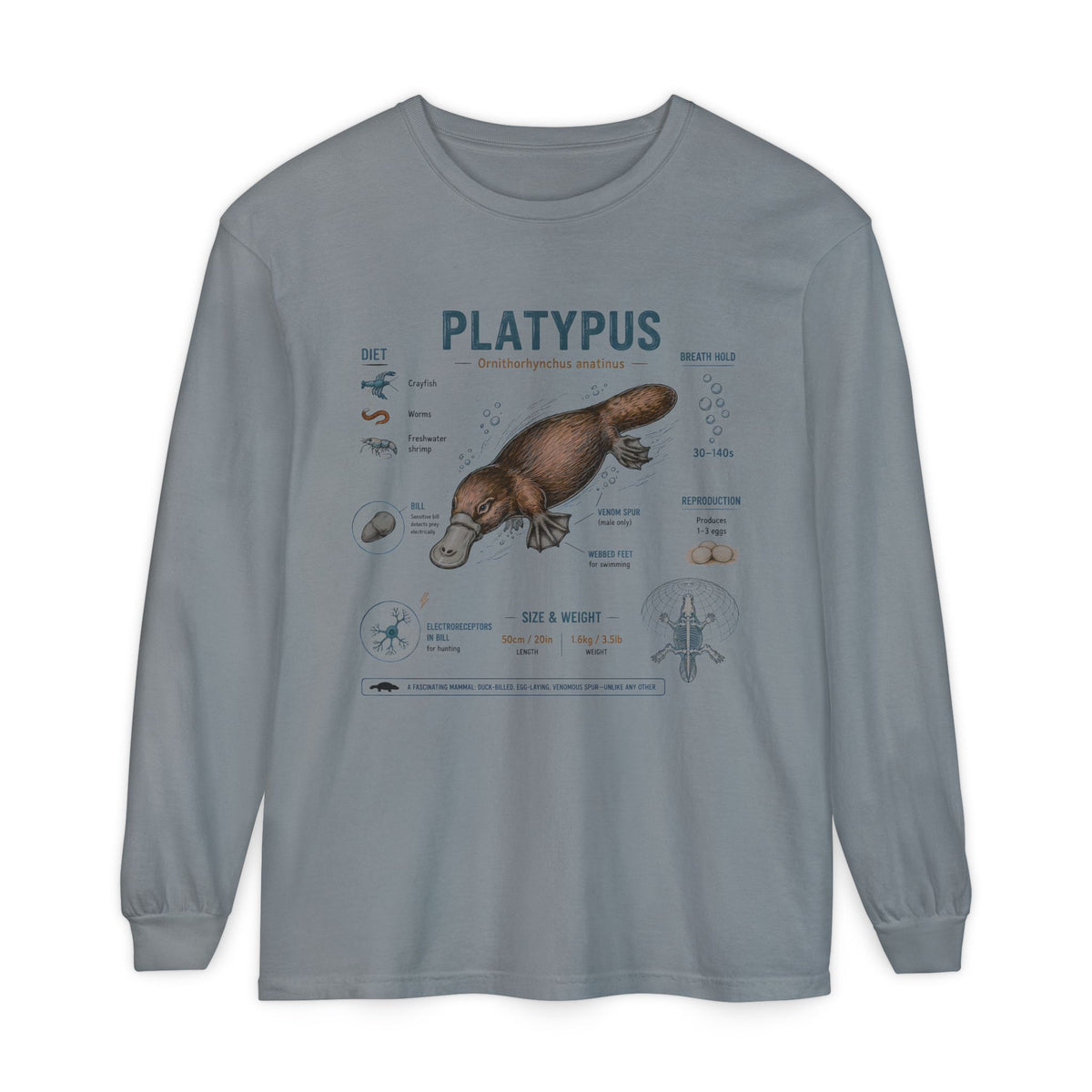 Platypus Anatomy Long Sleeve Tee — Illustrated Scientific Graphic Main image