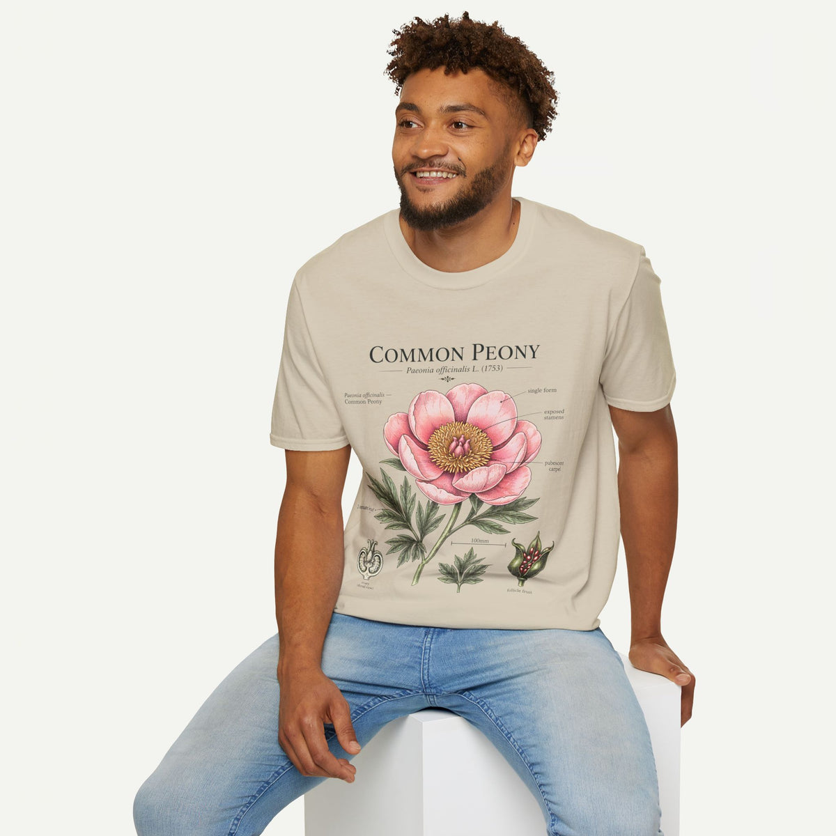 Peony Botanical T-Shirt — "Common Peony" Anatomy Floral Illustration