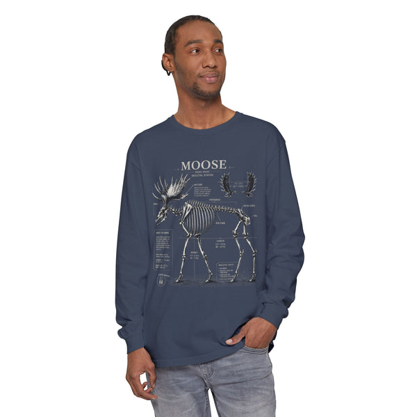 Moose Anatomy Long Sleeve Tee — Skeletal Diagram Graphic Shirt