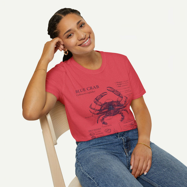 Crab Anatomy T-Shirt — Vintage Blue Crab Illustration Tee