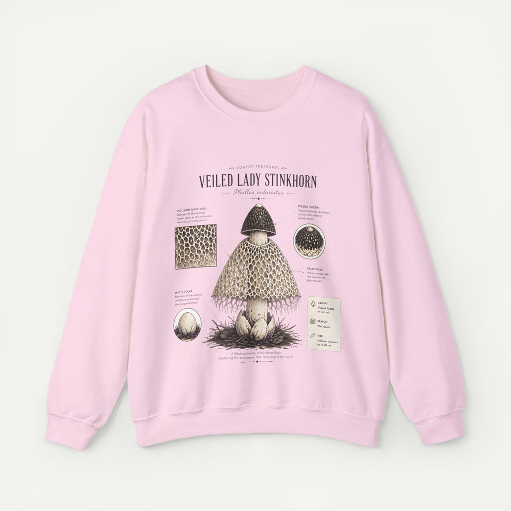 Veiled Lady Stinkhorn Mushroom Crewneck Sweatshirt — Botanical Mycology Graphic