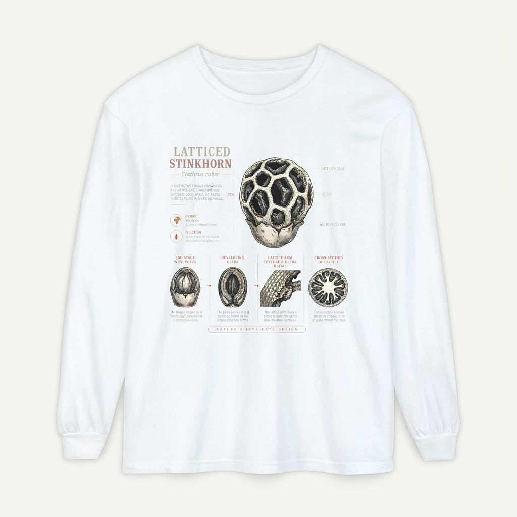 Latticed Stinkhorn Mushroom Diagram Long Sleeve Tee