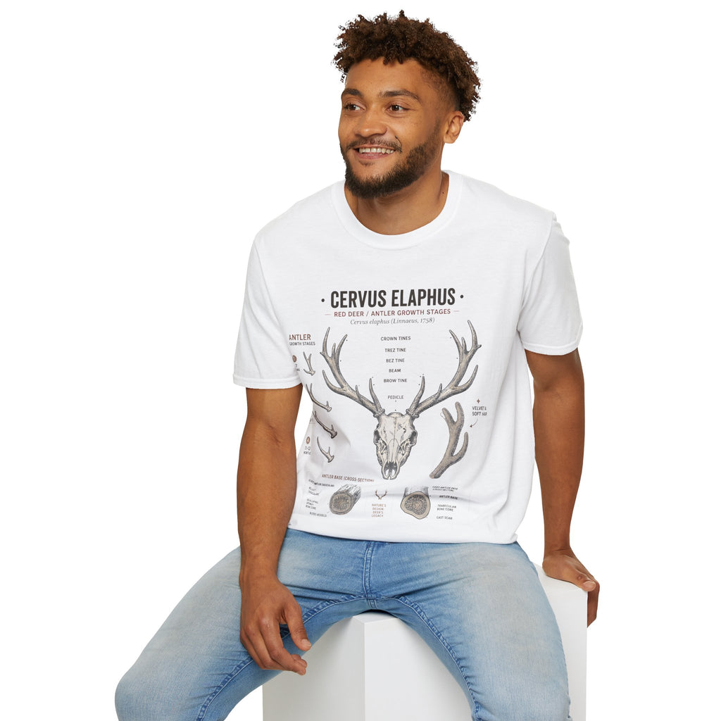Deer Antler Anatomy T-Shirt — 'Cervus Elaphus' Educational Graphic