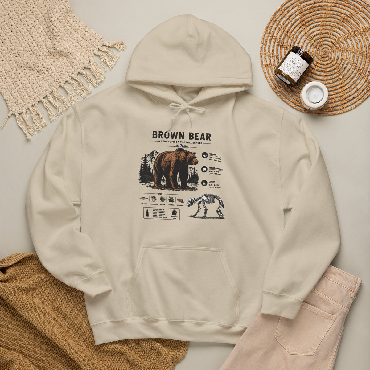 Brown Bear Anatomy Hoodie — Vintage Wildlife Graphic Sweatshirt