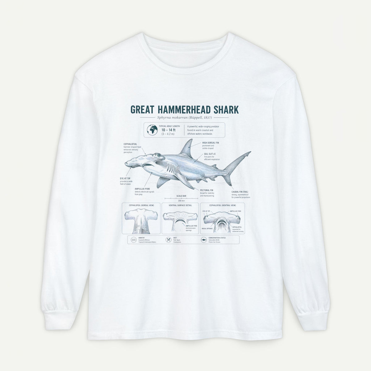 Great Hammerhead Shark Anatomy Long Sleeve Tee