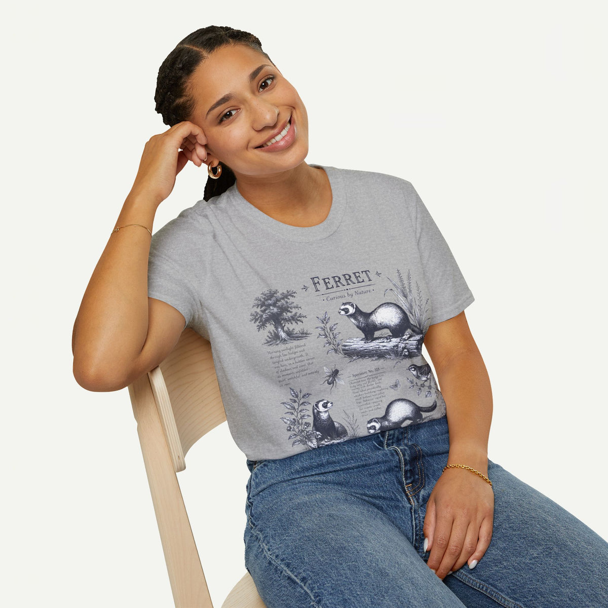 Ferret Vintage Anatomy T-Shirt — Botanical Wildlife Tee