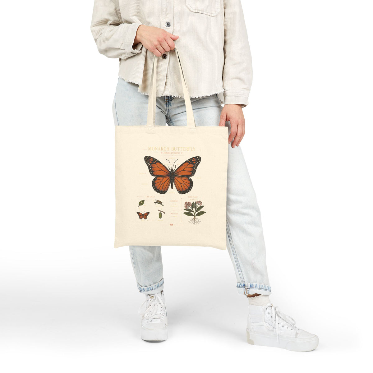 Monarch Butterfly Botanical Canvas Tote - Eco-Friendly Grocery & Market Bag