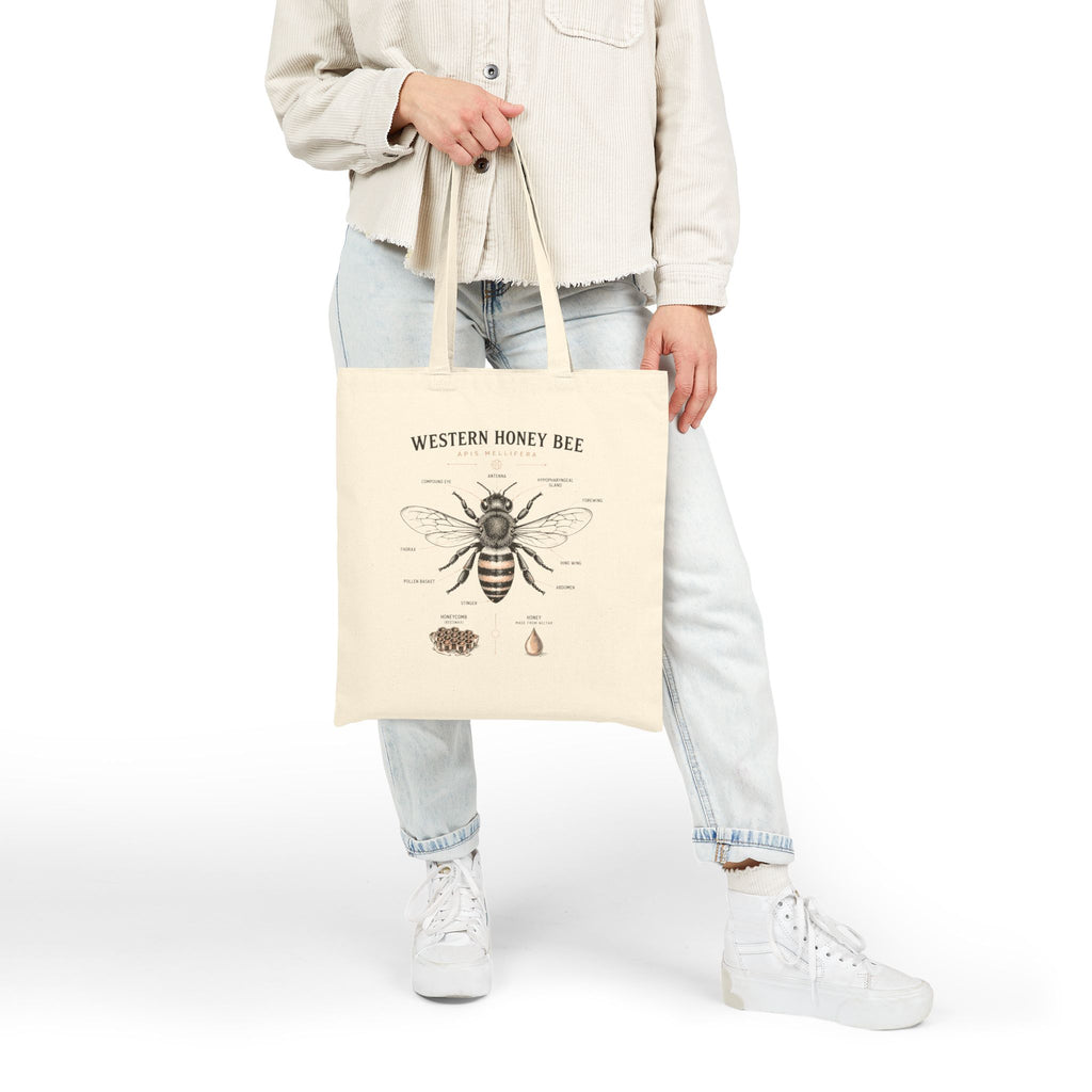 Western Honey Bee Anatomy Tote Bag — Vintage Botanical Bee Illustration