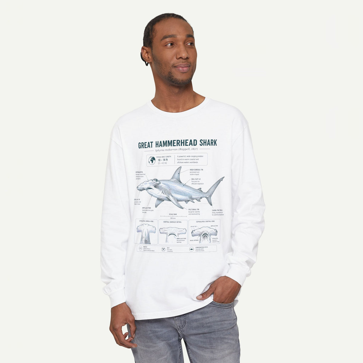 Great Hammerhead Shark Anatomy Long Sleeve Tee