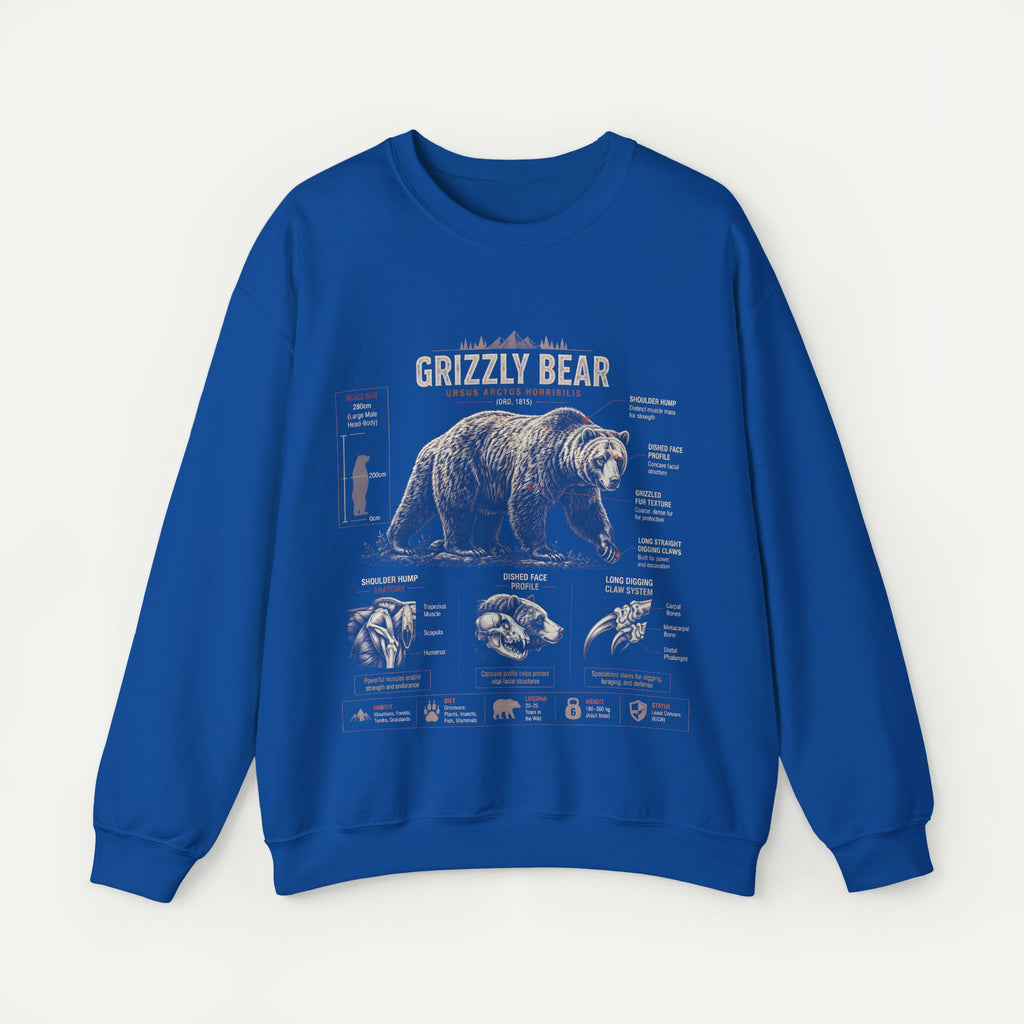 Grizzly Bear Anatomy Crewneck Sweatshirt — Vintage Wildlife Graphic Pullover