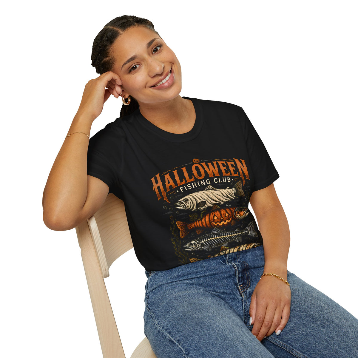Halloween Trout Graphic T‑Shirt — Spooky Fish Pumpkin Design