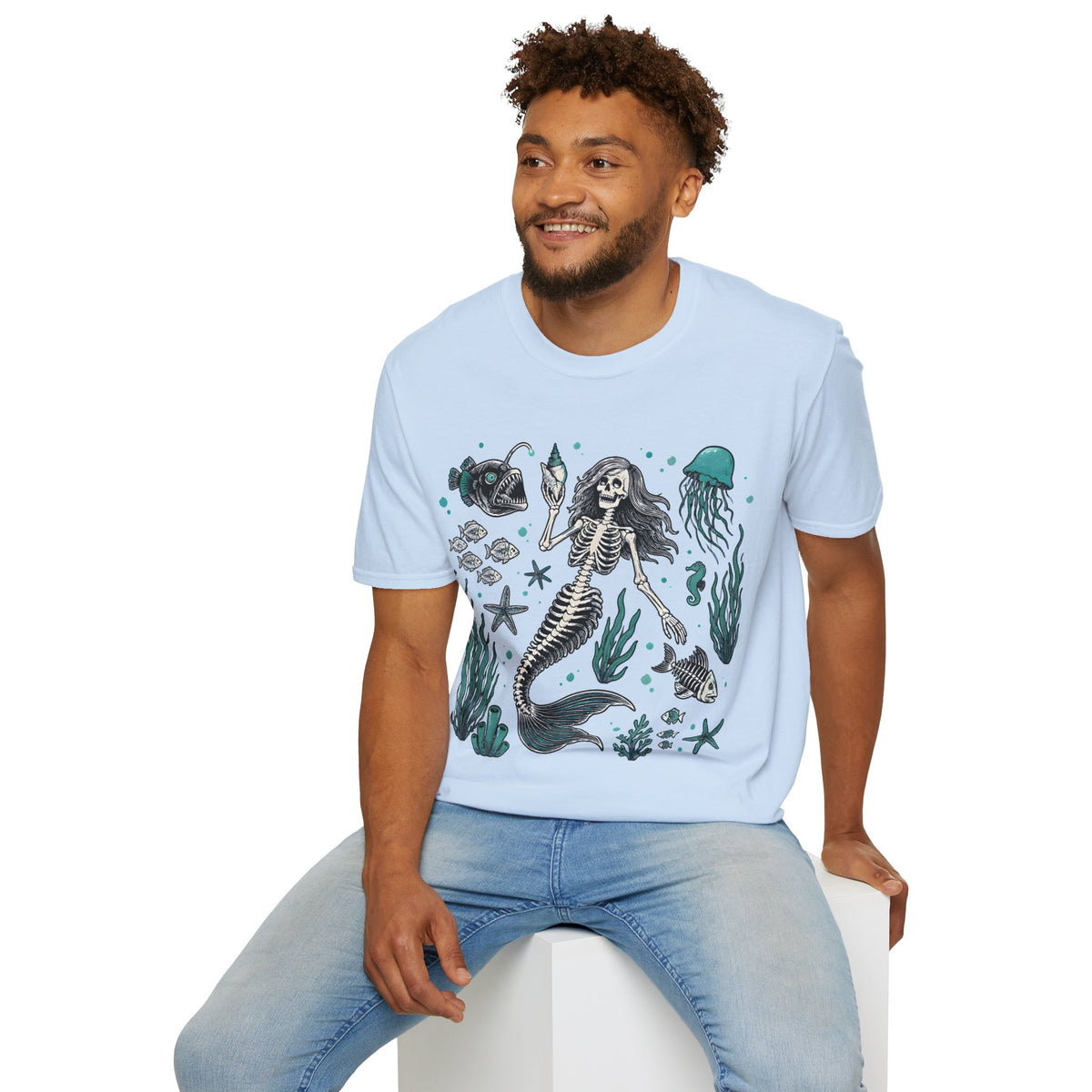 Mermaid Skeleton Tee — Gothic Sea Creature Graphic T-Shirt