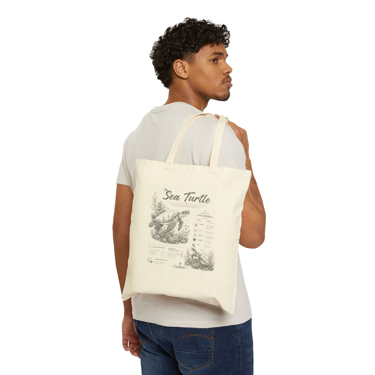 Sea Turtle Canvas Tote Bag — Vintage Marine Illustration Eco Shopper