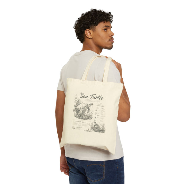 Sea Turtle Canvas Tote Bag — Vintage Marine Illustration Eco Shopper