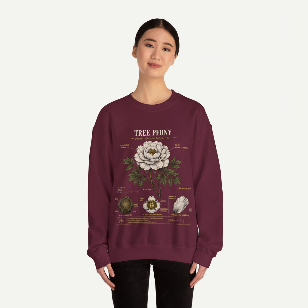 Tree Peony Botanical Sweatshirt — Vintage Flower Anatomy Crewneck