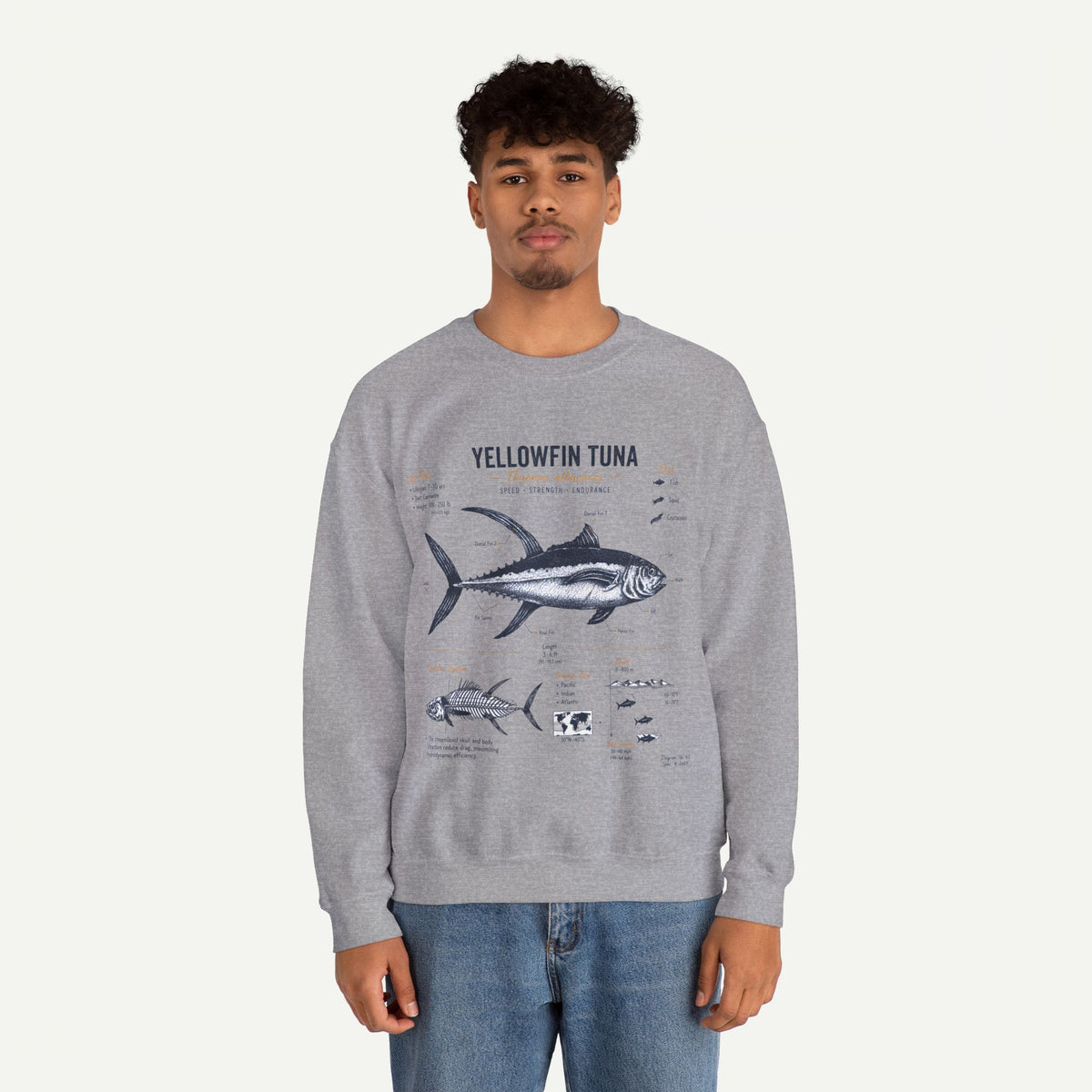 Yellowfin Tuna Anatomy Sweatshirt — Vintage Fish Illustration Crewneck