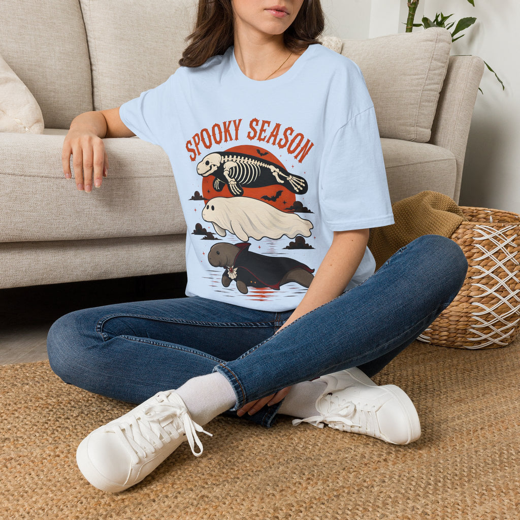 Spooky Season T-Shirt – Retro Skeleton Manatee Halloween Tee