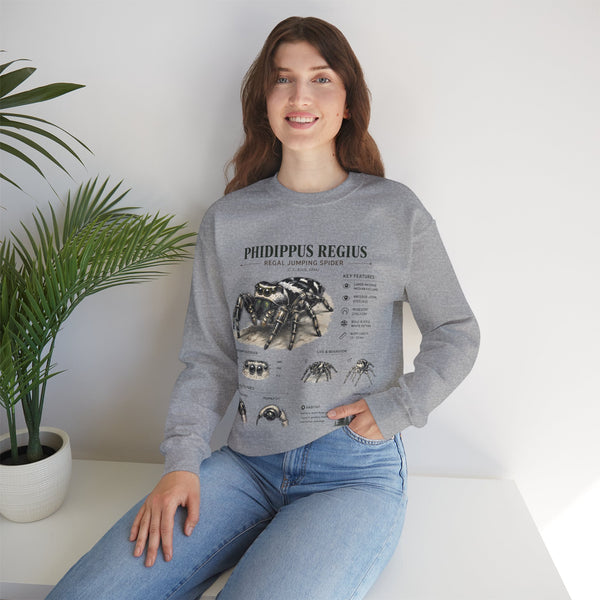 Spider Anatomy Crewneck Sweatshirt — Phidippus Regius Jumping Spider Illustration