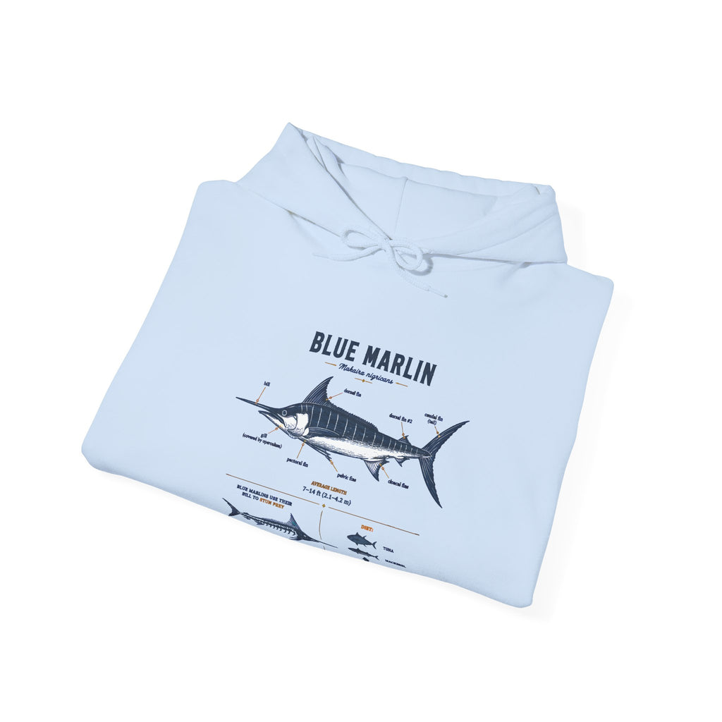 Blue Marlin Illustration Hoodie – Marine Species Diagram Fishing Sweatshirt