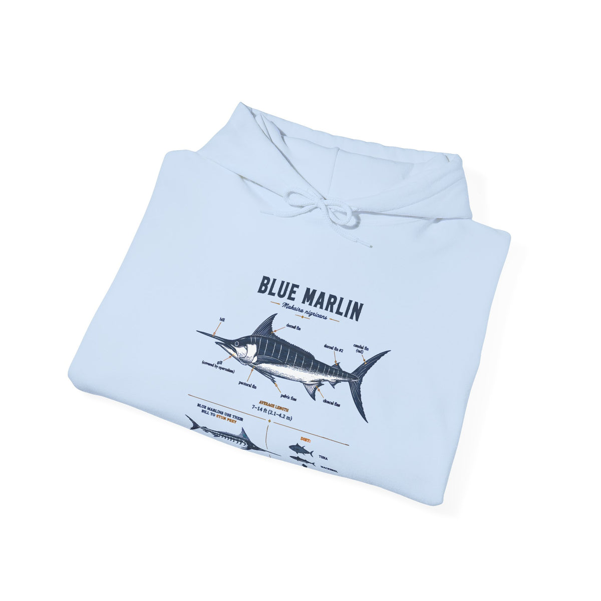 Blue Marlin Illustration Hoodie – Marine Species Diagram Fishing Sweatshirt