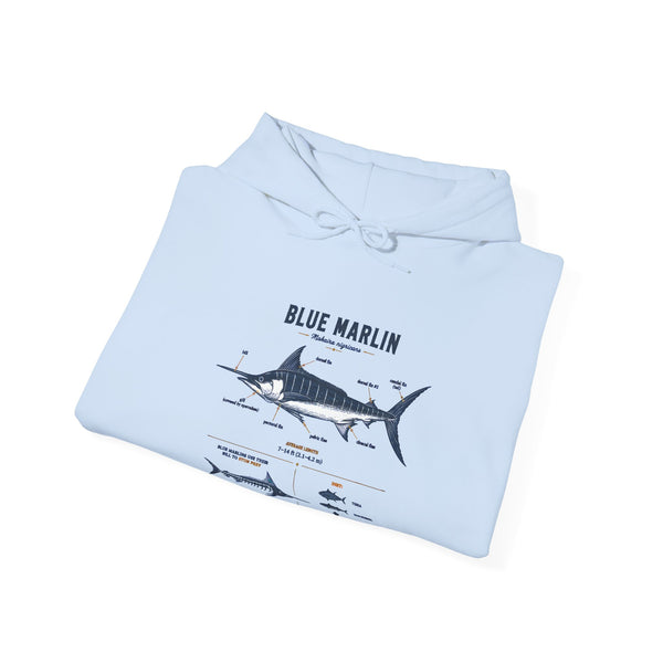 Blue Marlin Illustration Hoodie – Marine Species Diagram Fishing Sweatshirt
