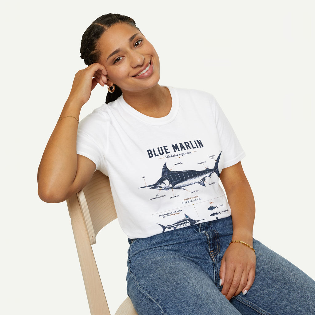 Blue Marlin Anatomy T-Shirt — Vintage Marine Fish Illustration Tee