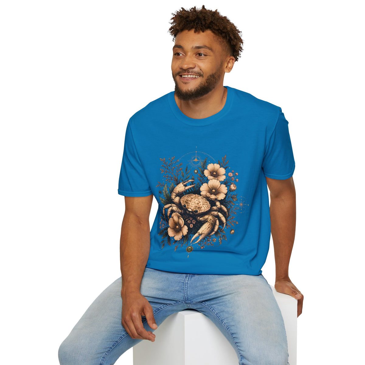 Floral Crab Tee — Vintage Coastal Crab & Wildflower Graphic T-Shirt