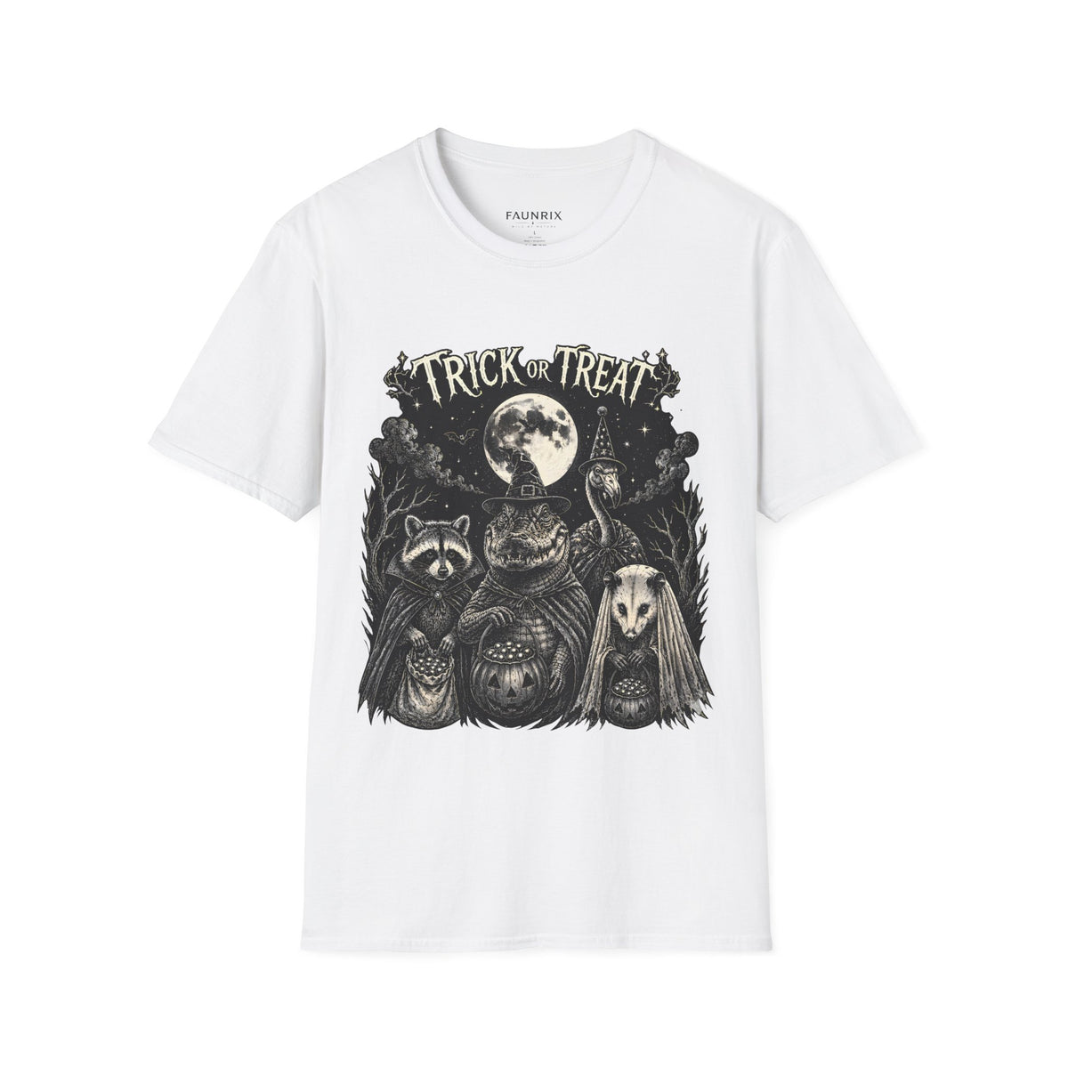 Halloween 'Trick or Treat' T-Shirt — Spooky Moon & Creatures Graphic