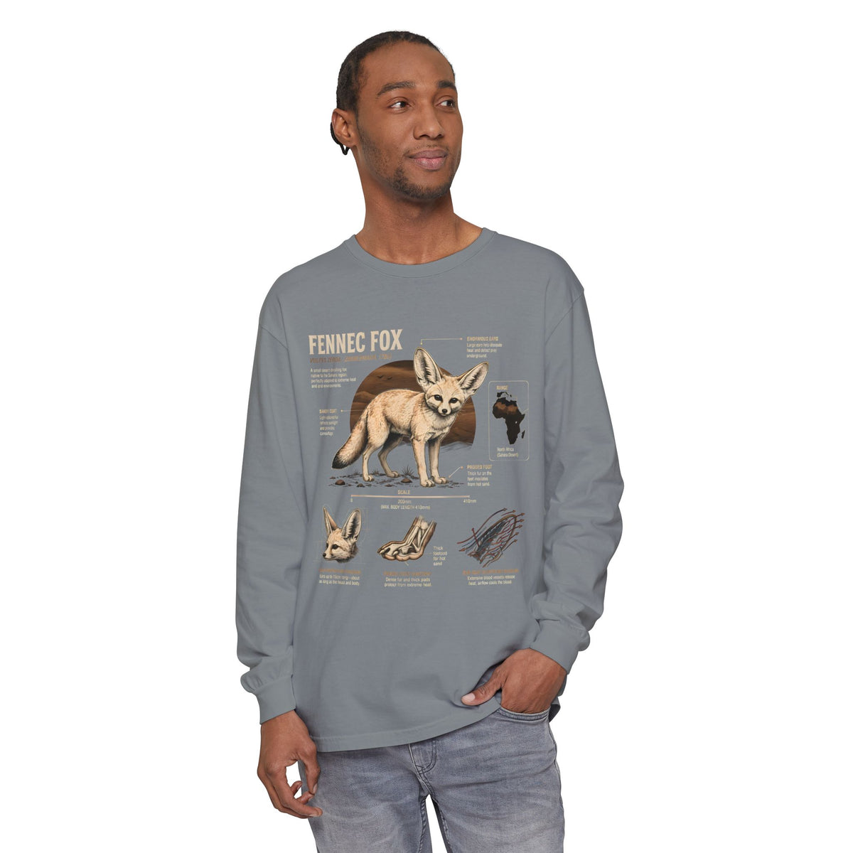 Fennec Fox Anatomy Long Sleeve Tee — Wildlife Anatomy Graphic Shirt