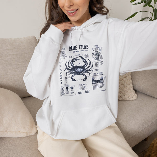 Blue Crab Anatomy Hoodie — Nautical Seafood Diagram Sweatshirt