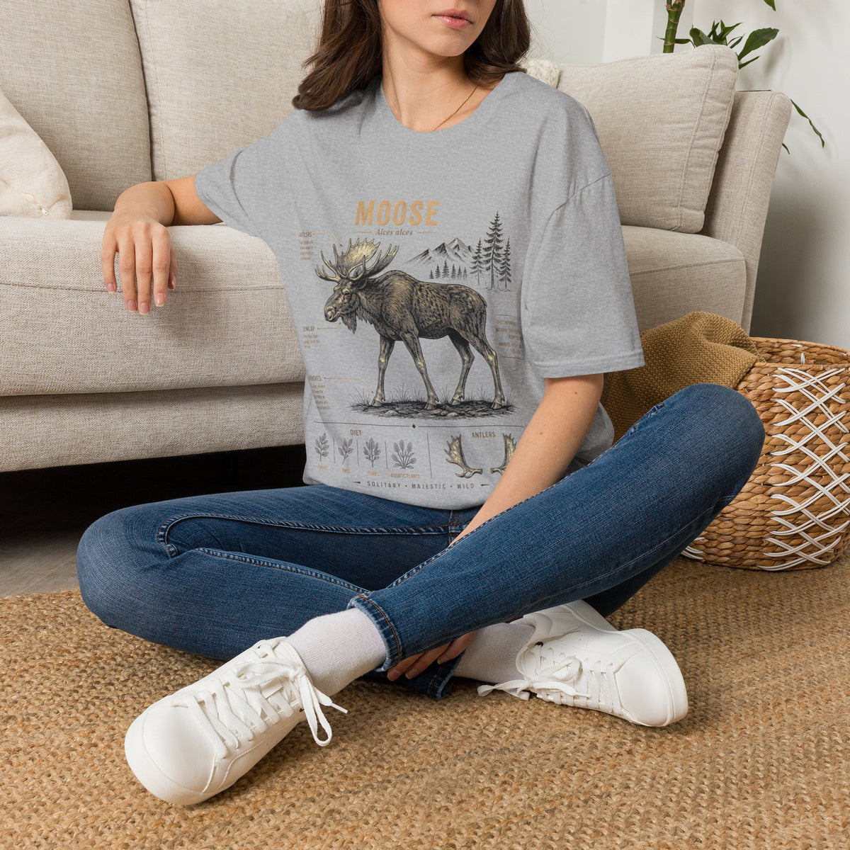 Moose Anatomy T-Shirt — Rustic Woodland Graphic Tee with Moose Design