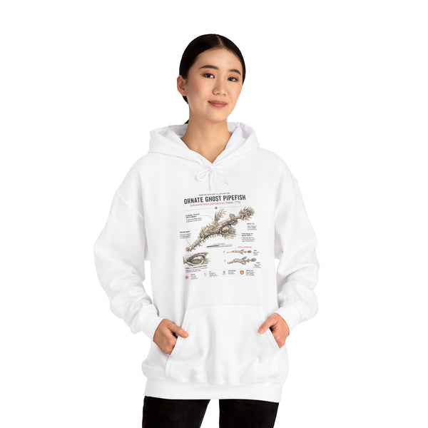 Ornate Ghost Pipefish Anatomy Hoodie — Scientific Diagram Pullover